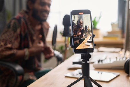 Smartphone on tripod