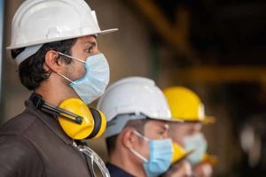 Workers in masks