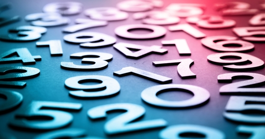 Closeup view of solid metal numbers in random order