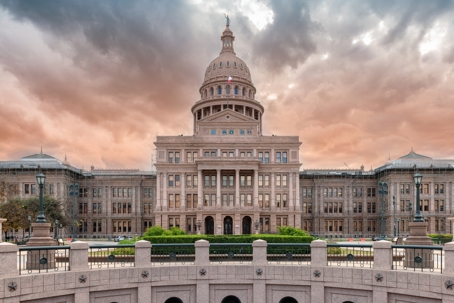The Texas State Capitol Building at sunset in Austin, Texas, USA.