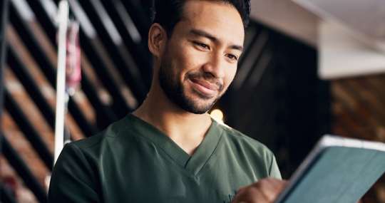 Ketamine clinic owner reviewing patient files